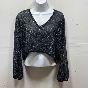 Don't Ask Why Star Print Chiffon Long Sleeve Top One Size